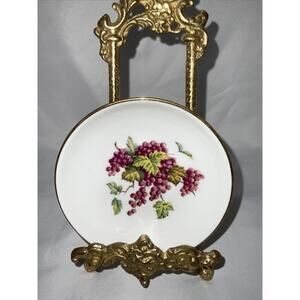 VINTAGE NAAMAN LTD PURPLE GRAPE PLATE WHITE GOLD RIM 4” MADE IN ISRAEL